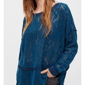 Free People Blue Long Sleeve Lace Top